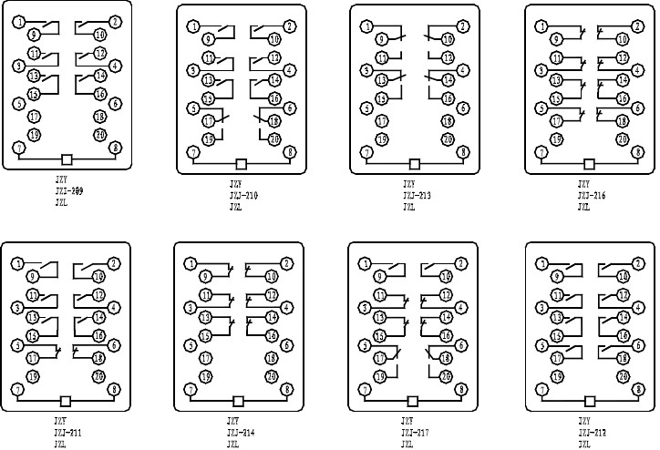 JZY-208，JZJ-208中間繼電器接線圖圖