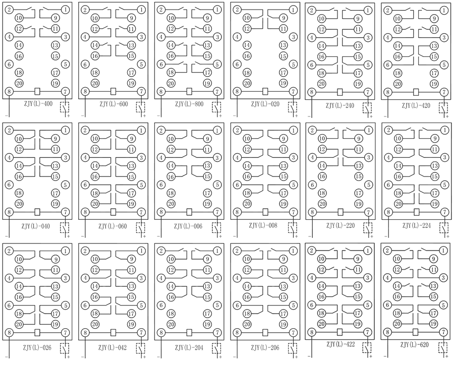 ZJL-006電流型中間繼電器內(nèi)部接線圖