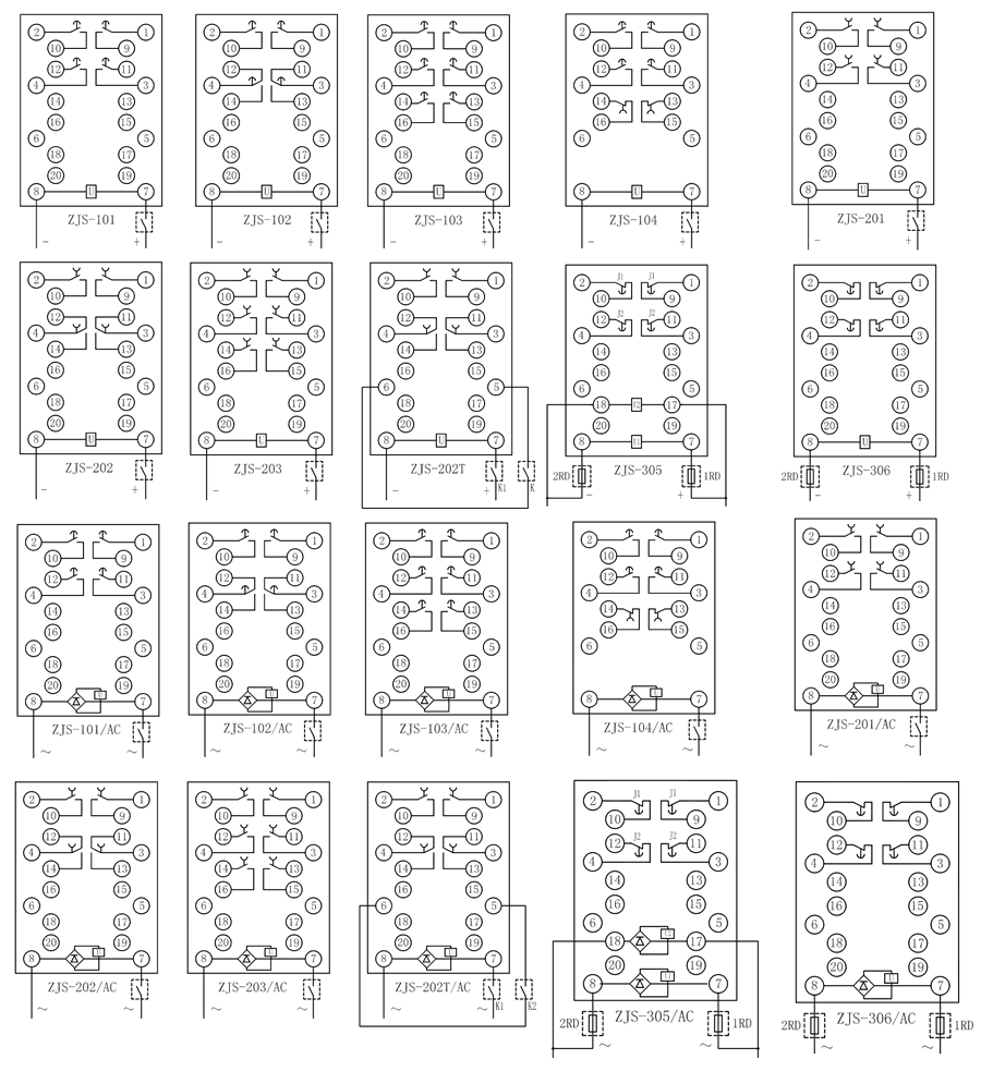 ZJS-221/AC延時中間繼電器內部接線圖