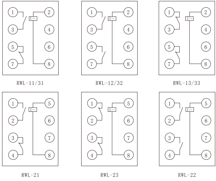 RWL系列無(wú)輔源電流繼電器內(nèi)部接線(xiàn)圖