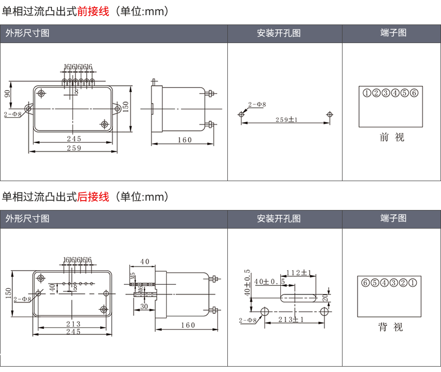 JL-8D/2X222A4凸出式固定安裝結(jié)構(gòu)外形尺寸