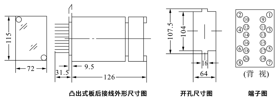 DZS-219凸出式板后接線安裝尺寸圖