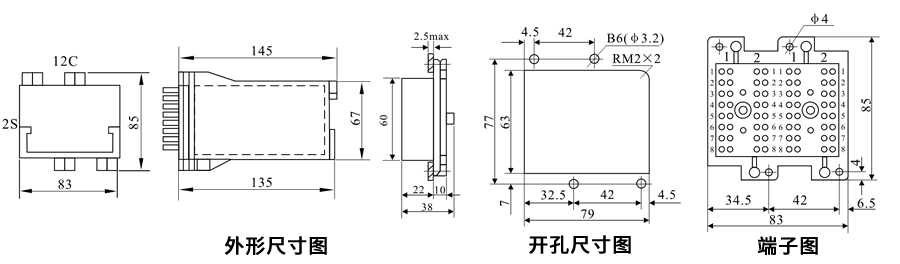 DZ-431/8040板前接線安裝尺寸圖