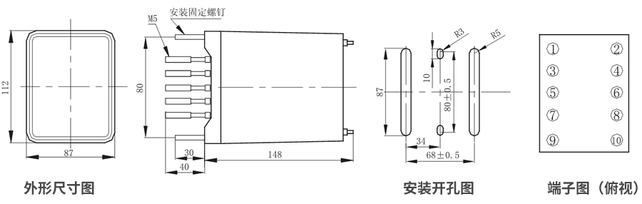 JZS-7/145板后接線外形尺寸和安裝尺寸圖