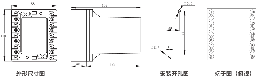 JZS-7/347凸出式板前接線外形尺寸和安裝尺寸圖