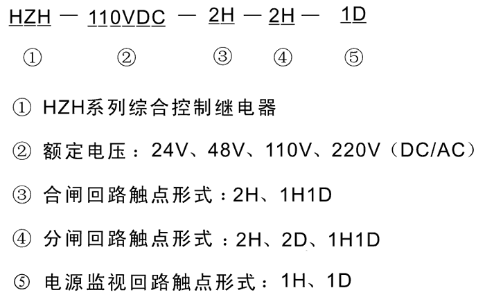 HZH-110VAC-2H-2D-1D型號及其含義