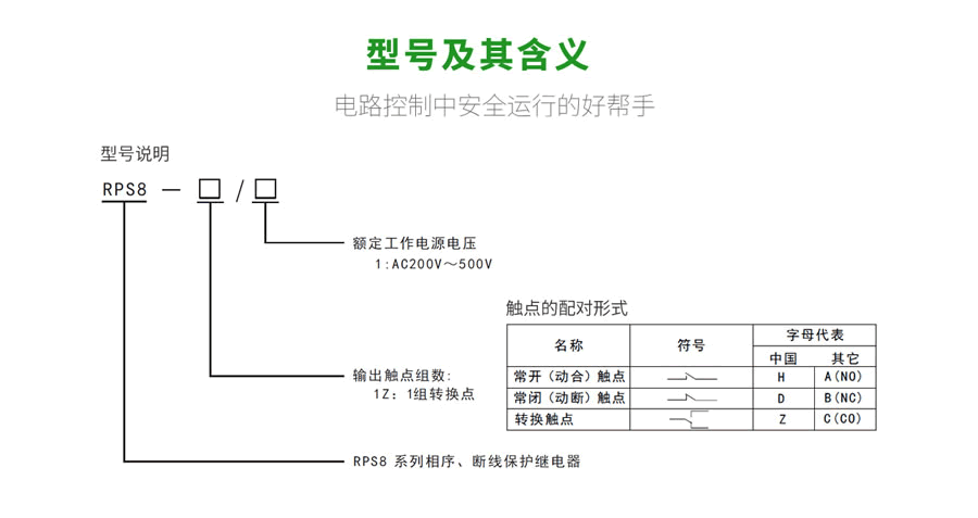 RPS8相序、斷線保護(hù)繼電器型號(hào)及含義